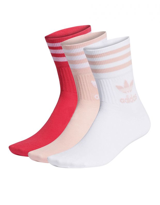 ADIDAS Mid Cut Crew Socks 3 Pairs White/Pink/Red GD3579
