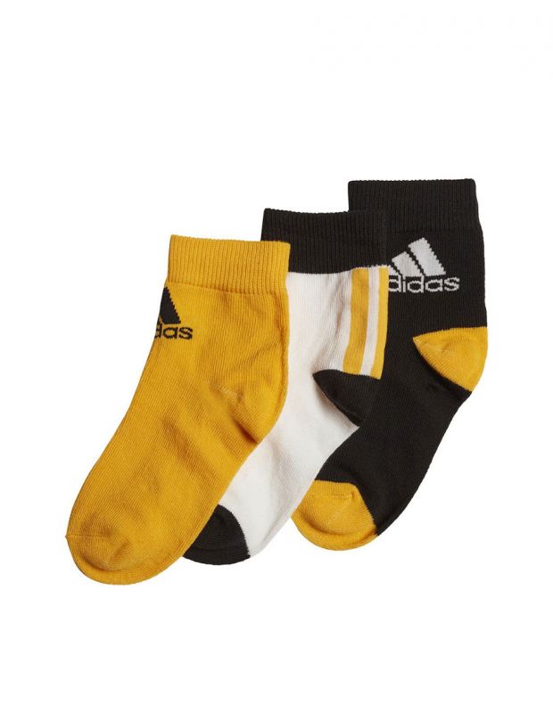 ADIDAS 3 Pairs Kid's Ankle Socks Black/Yellow GE3326