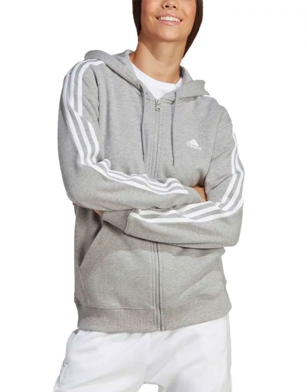 ADIDAS Essentials 3-Stripes French Terry Full-Zip Hoodie Grey - IC9917 - 1