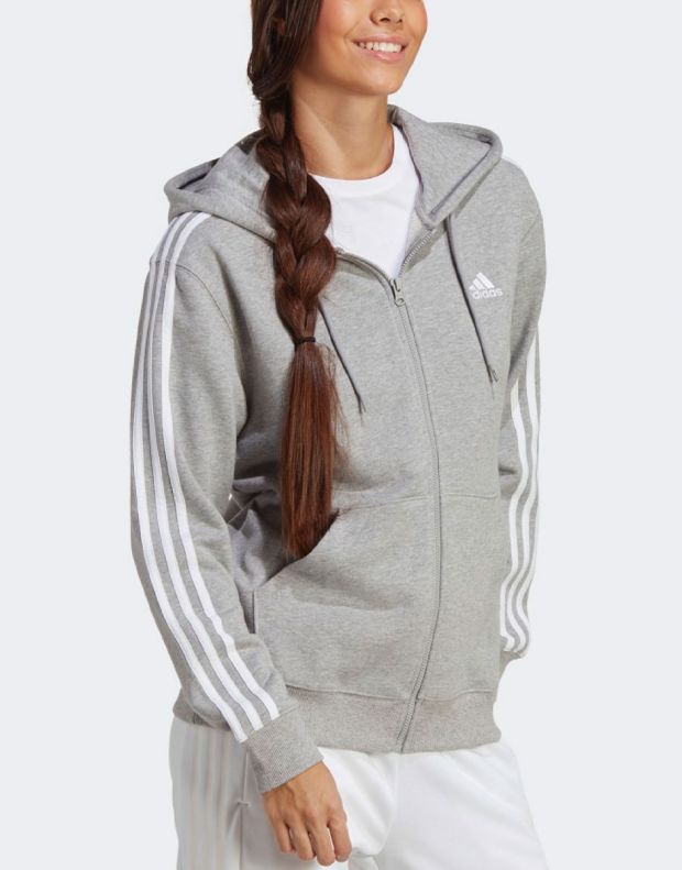 ADIDAS Essentials 3-Stripes French Terry Full-Zip Hoodie Grey - IC9917 - 3