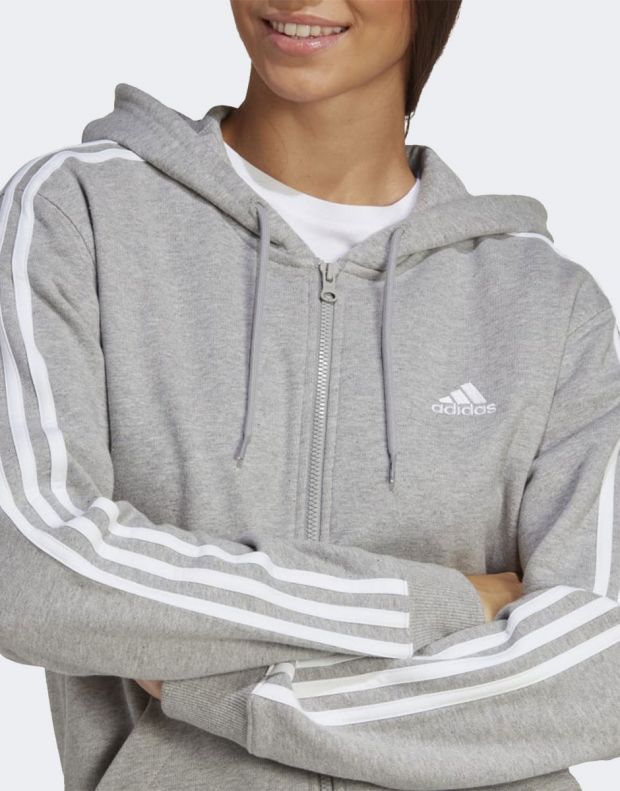 ADIDAS Essentials 3-Stripes French Terry Full-Zip Hoodie Grey - IC9917 - 4