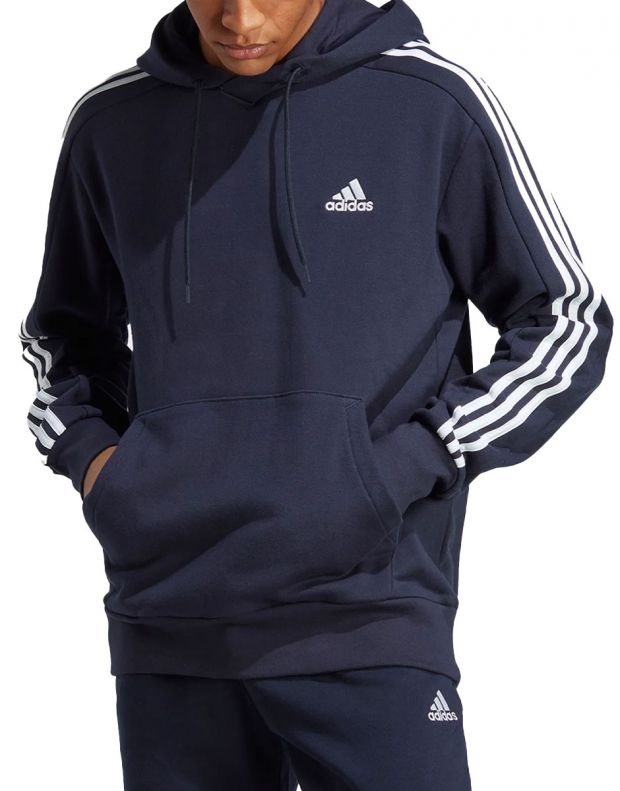 ADIDAS Essentials French Terry 3-Stripes Hoodie Blue - IC0436 - 1