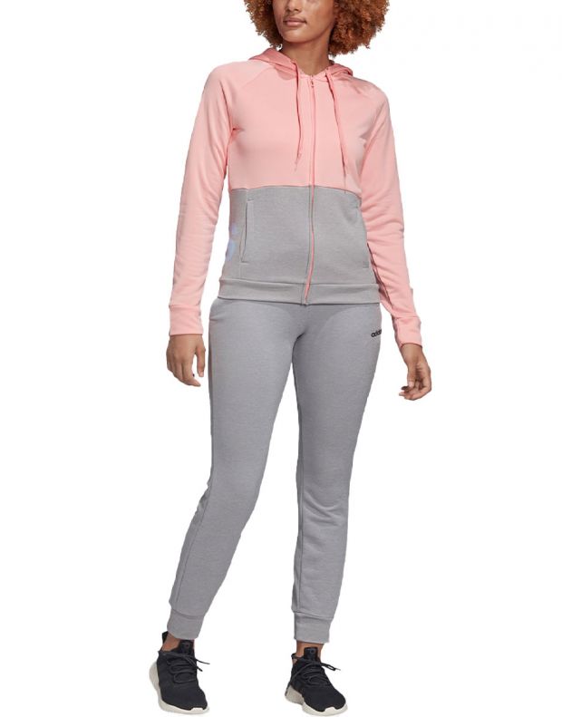 ADIDAS Linear French Terry Hooded Tracksuit Pink/Grey - FM6845 - 1
