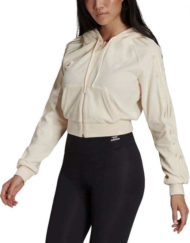 ADIDAS Loungewear Cropped Full Zip Hoodie Beige - HG5705 - 1