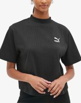 PUMA Classics Ribbed Relaxed Mock Neck Tee Black