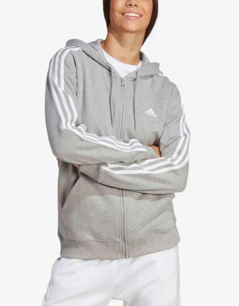 ADIDAS Essentials 3-Stripes French Terry Full-Zip Hoodie Grey