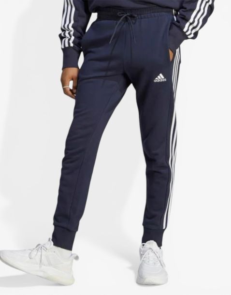 ADIDAS Essentials French Terry Tapered Cuff 3-Stripes Pants Navy