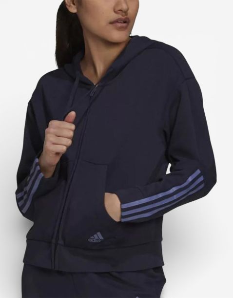 ADIDAS Essentials Loose Cut 3-Stripes Full-Zip Hoodie Navy