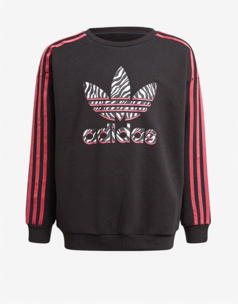 ADIDAS Graphic Print Crew Sweatshirt Black/Pink