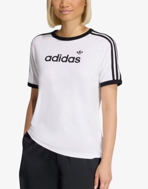 ADIDAS Originals Linear Logo 3-Stripes Tee In Cloud White