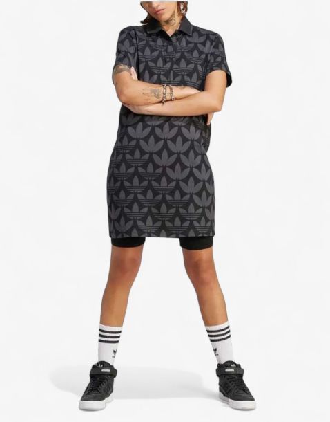 ADIDAS Originals Trefoil Monogram Polo Dress Black