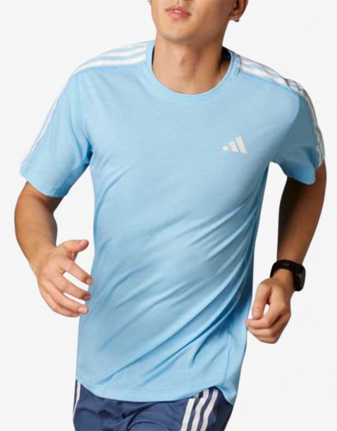 ADIDAS Own The Run 3-Stripes Tee Blue
