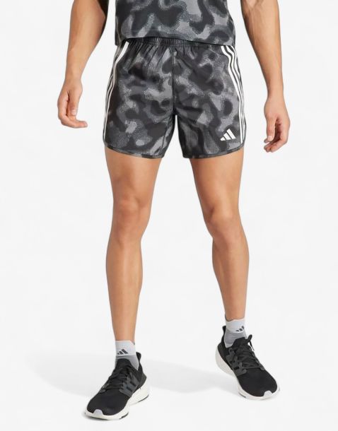 ADIDAS Own the Run 3-Stripes Allover Print Shorts Grey