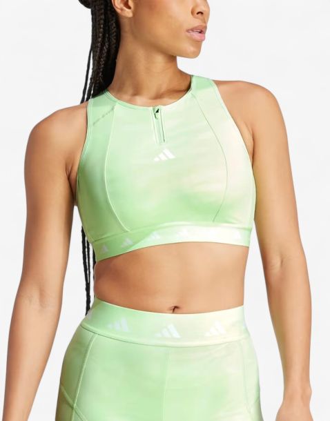 ADIDAS Powerimpact Medium-Support Techfit High-Neck Zip Bra Green