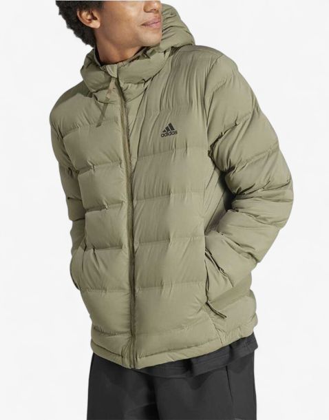 ADIDAS Sportswear Helionic Stretch Hooded Down Jacket Green