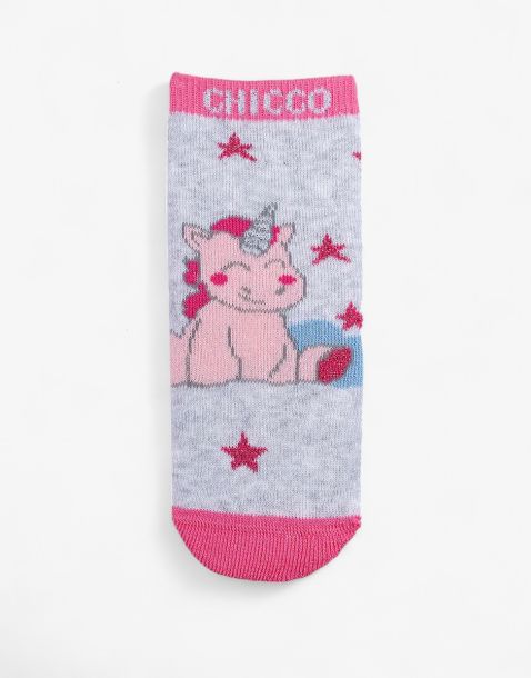 CHICCO 1-Pair Girls Unicorn Socks Grey/Pink