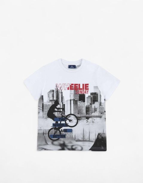 CHICCO Boys Wheelie Sunday Tee White Printed