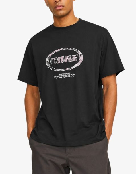 JACK&JONES Jcolido Aop Front Print Tee SS Crew Neck Black