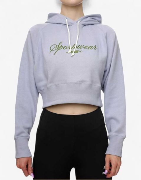PUMA Classics Relaxed Cropped Hoodie Grey