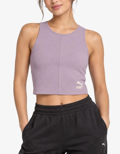 PUMA Classics Ribbed Crop Top Violet