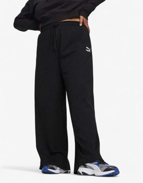 PUMA Classics Ribbed Relaxed Pants Black