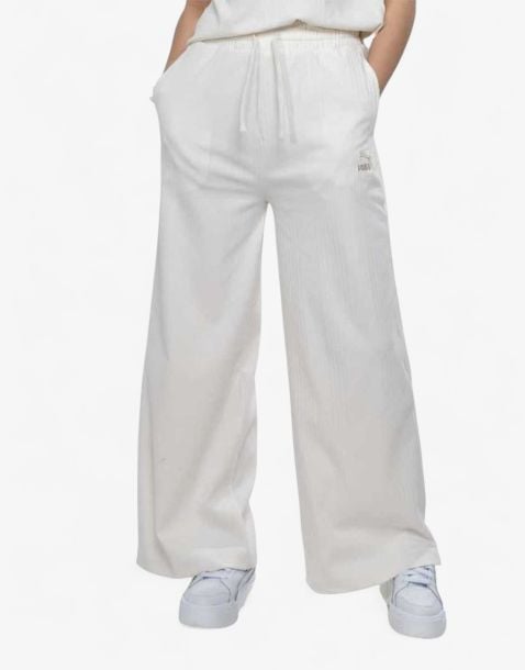 PUMA Classics Ribbed Relaxed Pants Ecru