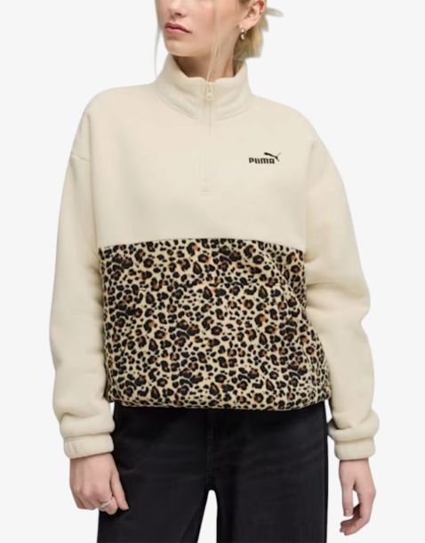 PUMA Ess Graphic Animal Relaxed Half-Zip Crew Beige