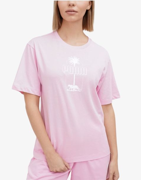 PUMA Ess Palm Resort Graphic Tee Pink