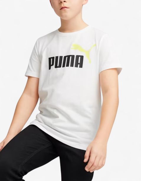 PUMA Essentials+ Two-Tone Logo Tee White/Lime