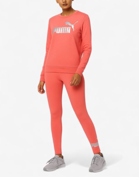 PUMA Logo Crew And Leggings Set Pink