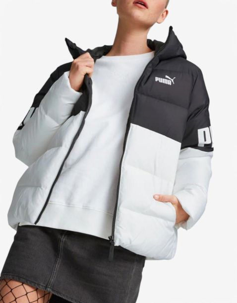 PUMA Power Hooded Down Puffer Jacket White/Black
