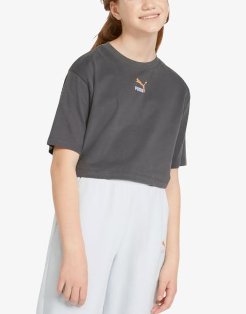 PUMA Relaxed Fit Youth Cropped Tee Grey G