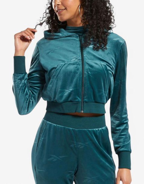 REEBOK Classics Energy Q4 Velour Full-Zip Hoodie Teal