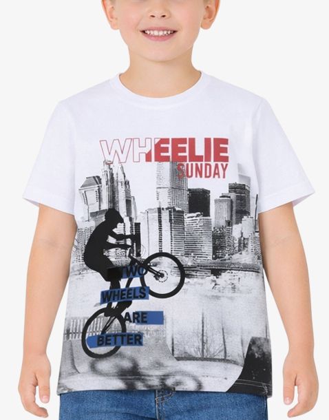 CHICCO Boys Wheelie Sunday Tee White Printed