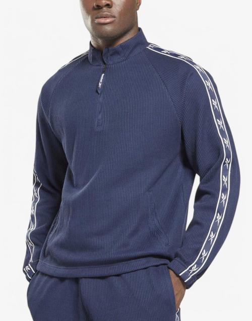 REEBOK Identity Vector Tape Waffle 1/4 Zip Top Navy